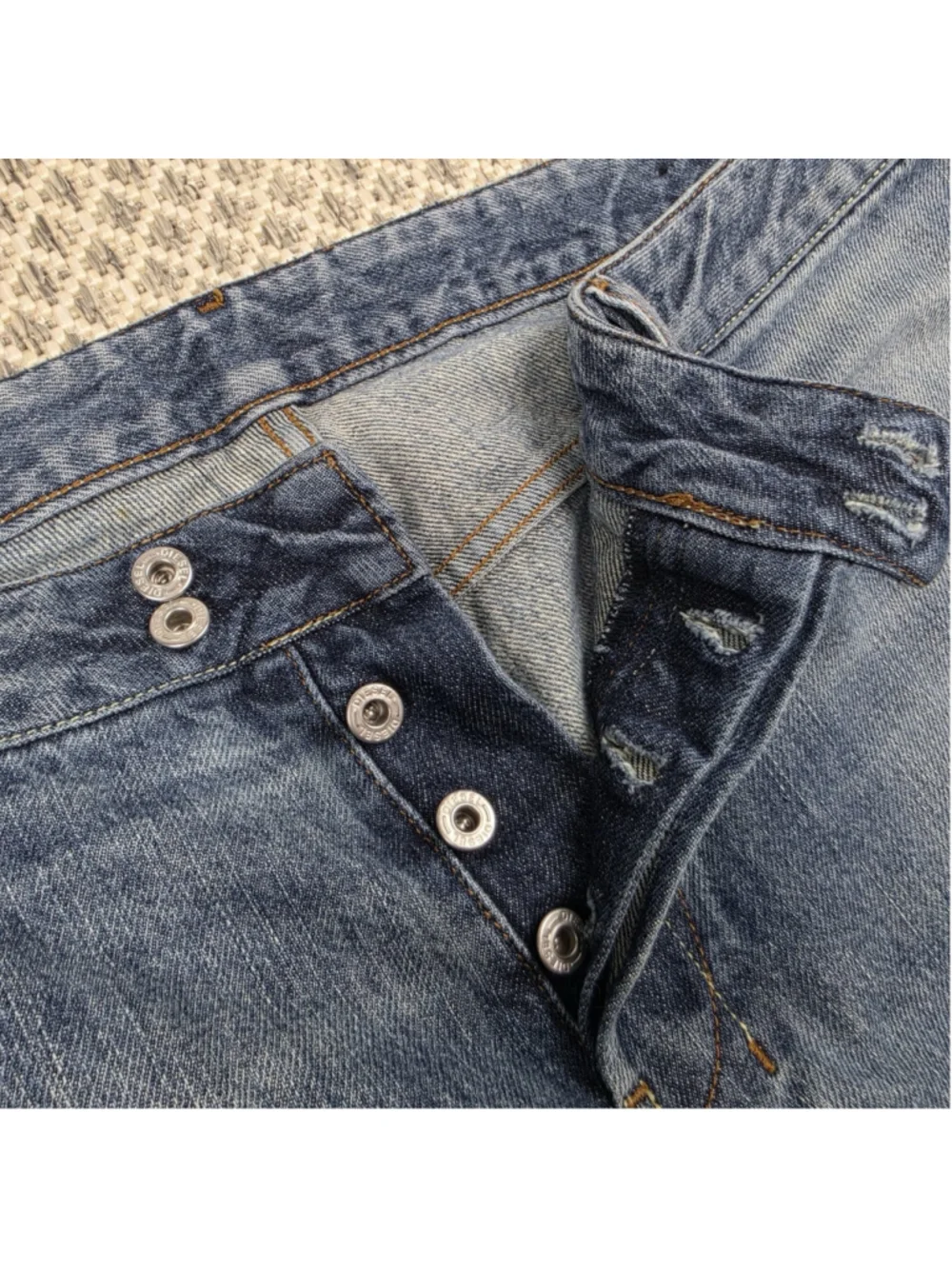 Diesel Industry Men’s 38 Light Wash Button Fly Distressed Straight Leg Jeans